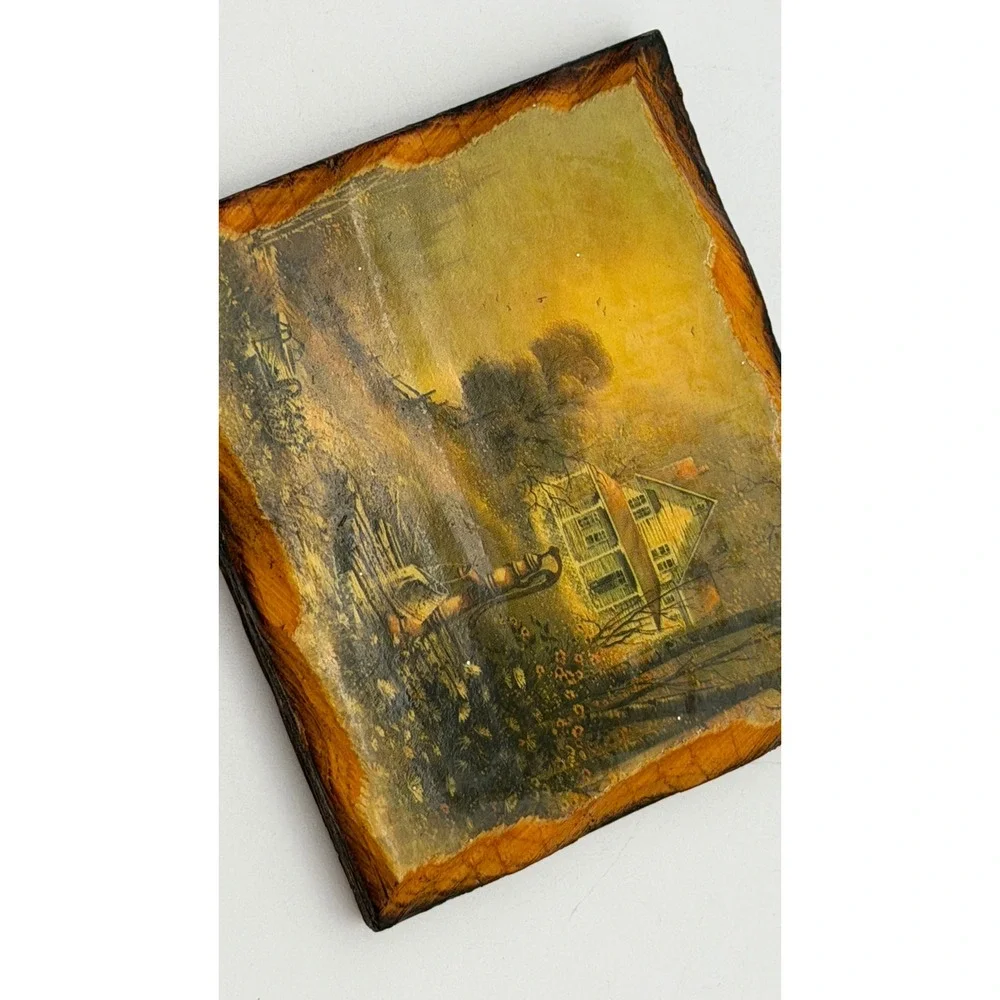 Vintage Rustic Wood Landscape Coaster Set of 4 Country‎ House Cabin Art Decor